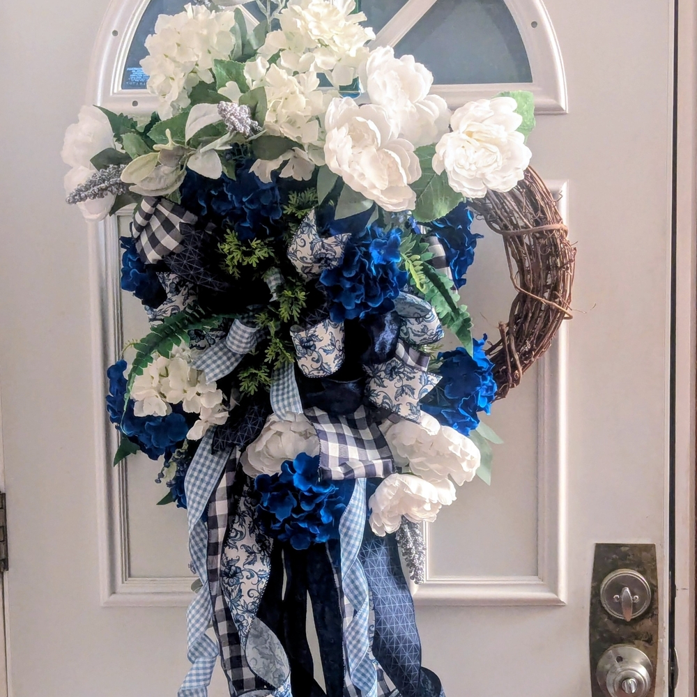 Charming Blue and White Floral Door Swag